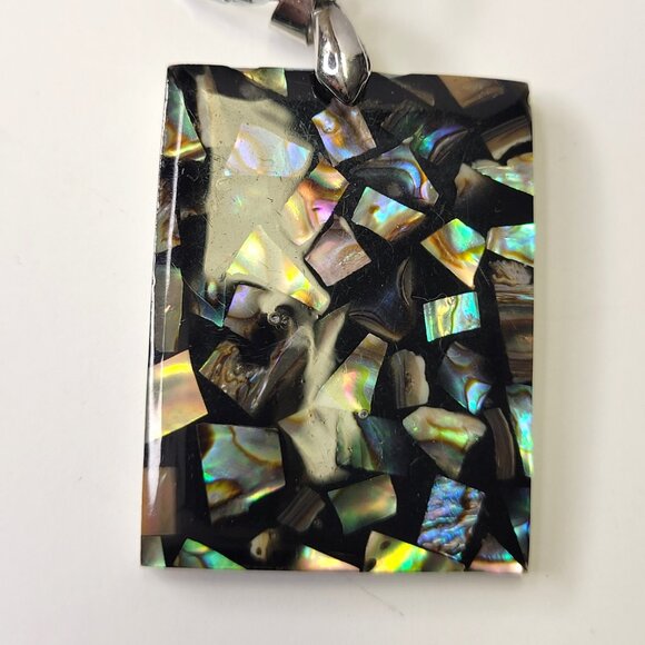 Mens Abalone Pendant Chain Rectangular Genuine Abalone Pendant Necklace - Picture 2 of 5